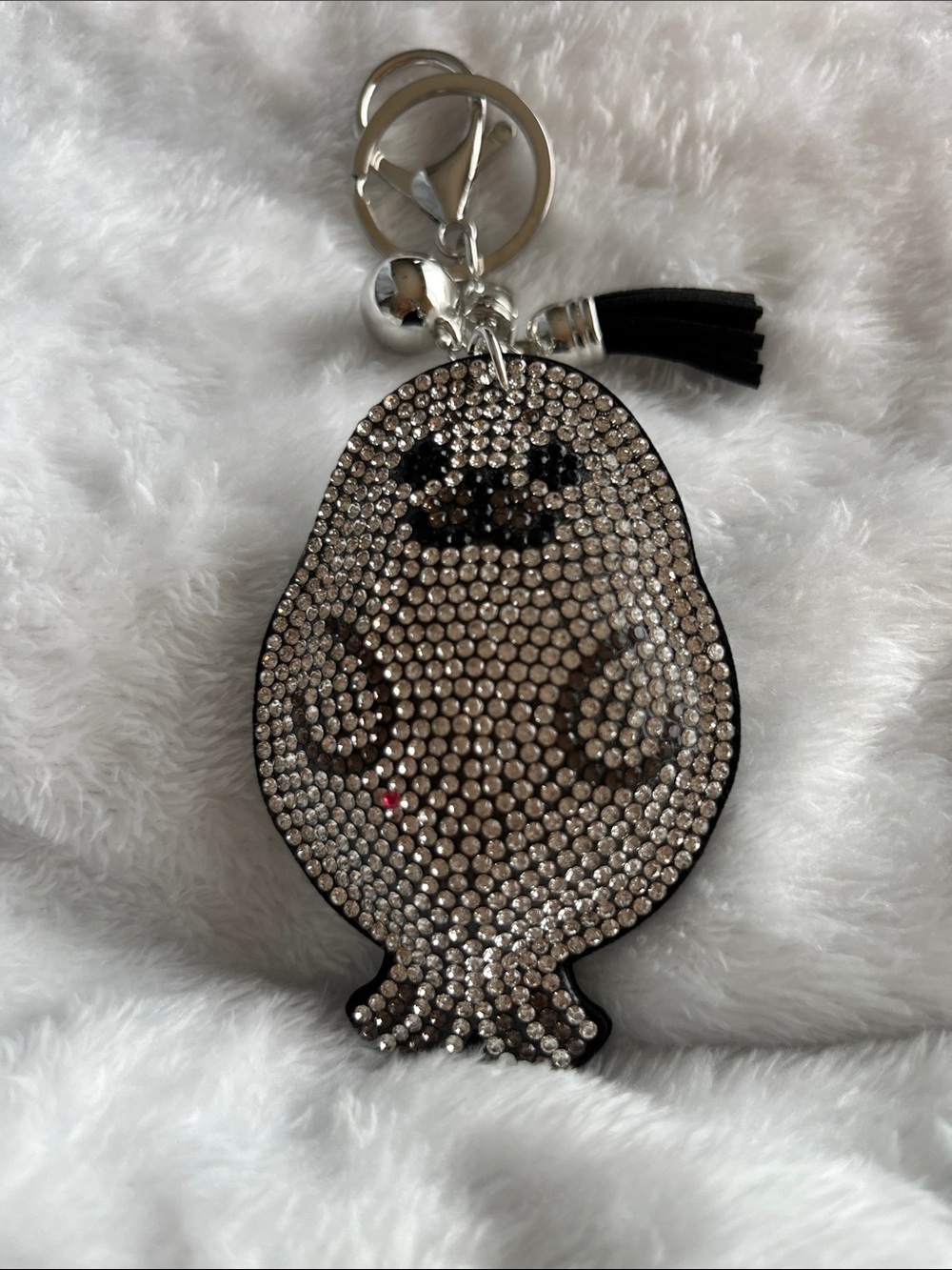 Crystal Embellished Black Seal Bag Charm / Keychain